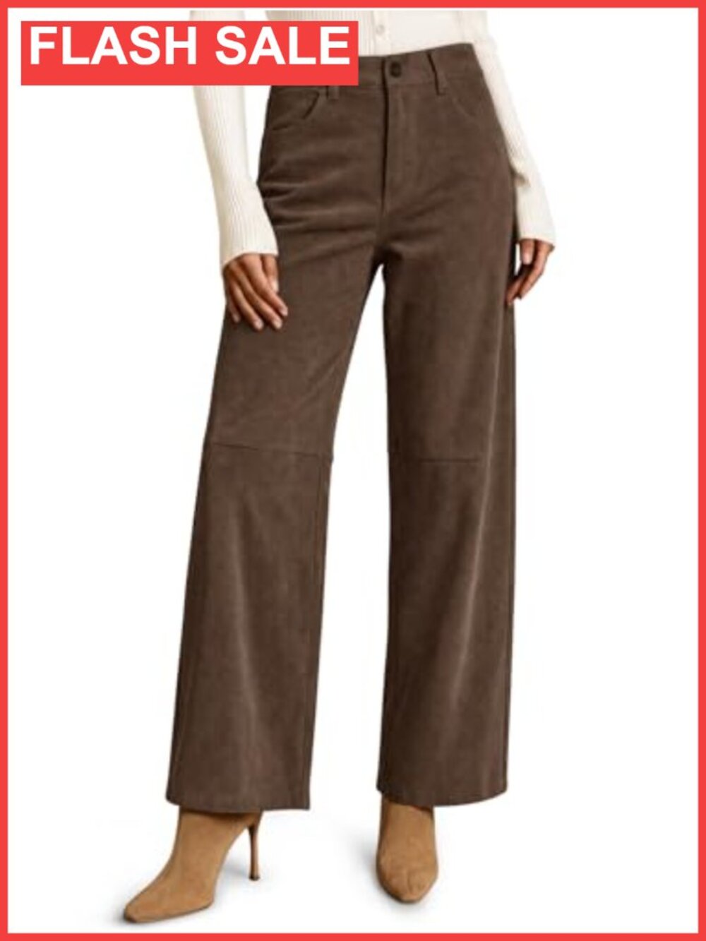 Women's Faux Suede Pants High Waisted Straight Leg Casual Trousers